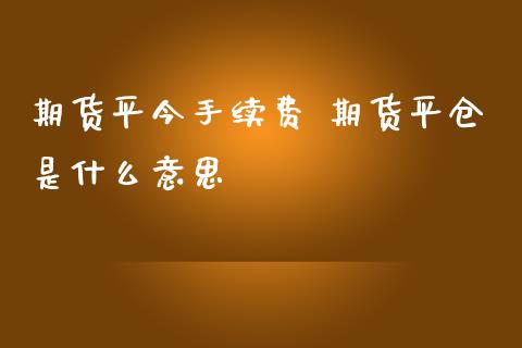 期货平今手续费 期货平仓是什么意思_https://www.gzbbqc.com_纳指期货_第1张