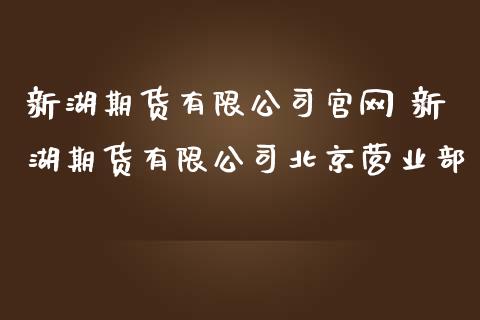 新湖期货有限公司官网 新湖期货有限公司北京营业部_https://www.gzbbqc.com_期货知识_第1张