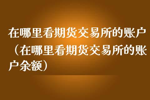 在哪里看期货交易所的账户（在哪里看期货交易所的账户余额）_https://www.gzbbqc.com_原油期货_第1张