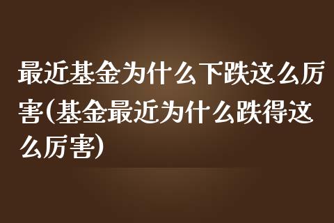 最近基金为什么下跌这么厉害(基金最近为什么跌得这么厉害)_https://www.gzbbqc.com_纳指期货_第1张