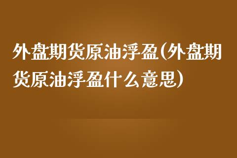 外盘期货原油浮盈(外盘期货原油浮盈什么意思)_https://www.gzbbqc.com_股指期货_第1张