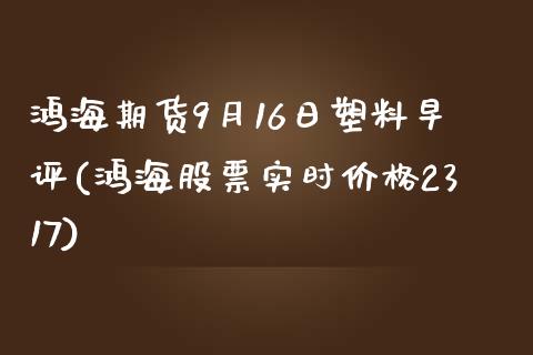鸿海期货9月16日塑料早评(鸿海股票实时价格2317)_https://www.gzbbqc.com_原油期货_第1张