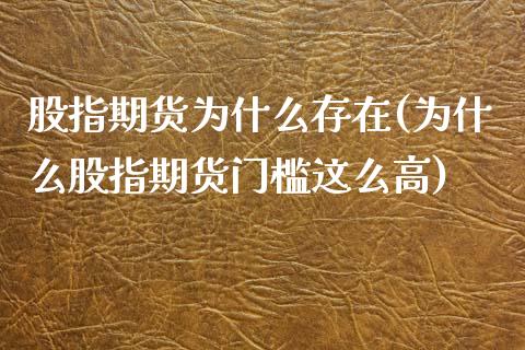 股指期货为什么存在(为什么股指期货门槛这么高)_https://www.gzbbqc.com_黄金期货_第1张