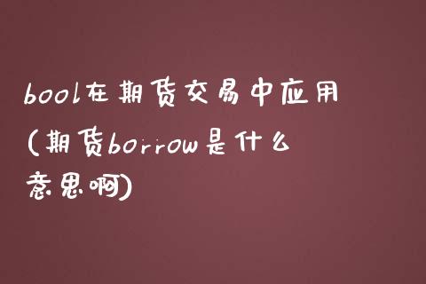 bool在期货交易中应用(期货borrow是什么意思啊)_https://www.gzbbqc.com_德指期货_第1张