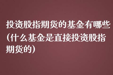 投资股指期货的基金有哪些(什么基金是直接投资股指期货的)_https://www.gzbbqc.com_恒指期货_第1张