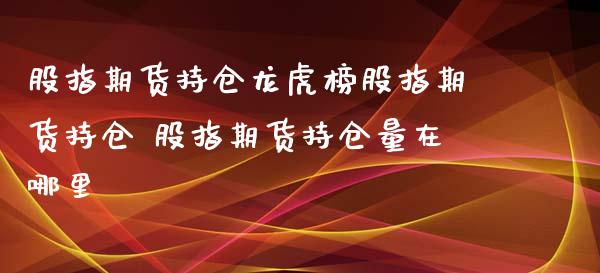 股指期货持仓龙虎榜股指期货持仓 股指期货持仓量在哪里_https://www.gzbbqc.com_恒指期货_第1张