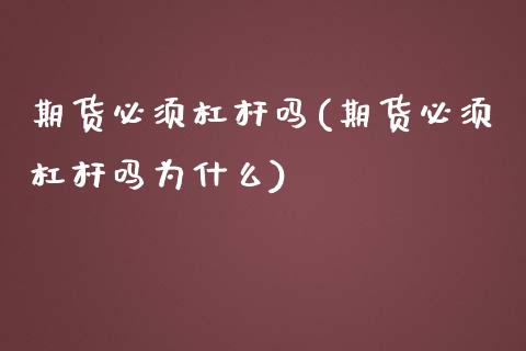 期货必须杠杆吗(期货必须杠杆吗为什么)_https://www.gzbbqc.com_纳指期货_第1张